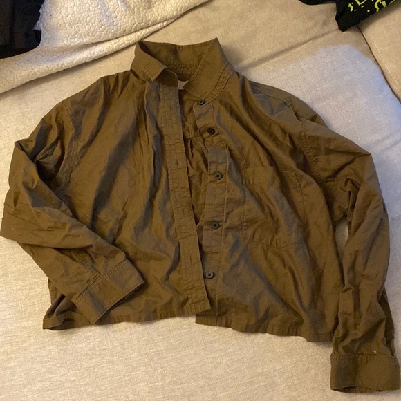 Everlane Shirt Womens XL GREEN Button Up The Silky Cotton Way Short Crop - Picture 3 of 3